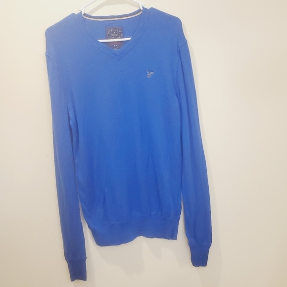 American Eagle Men's long sleeve V Neck Blue 100% cotton sweater size S - Picture 6 of 8